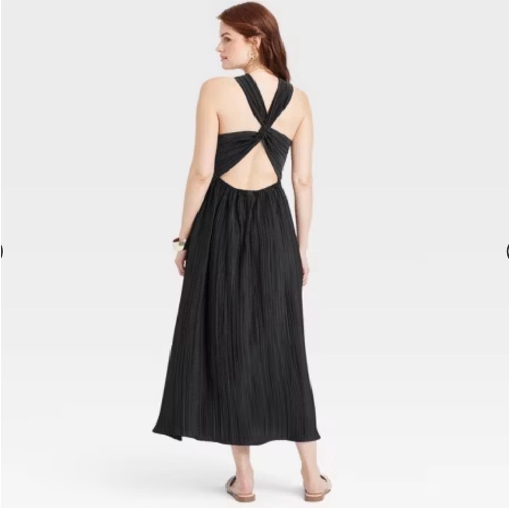 a new day Black Halter Open Back Pleated Maxi Dress with Twist Neck - Picture 2 of 8